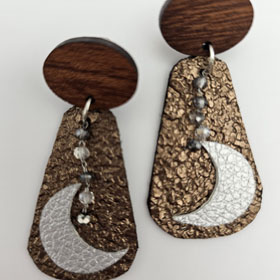 Bronze Crackle Silver Moon Earrings