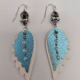 White and Blue beaded Angel Wing Earrings